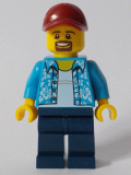 LEGO twn369 Man with Hawaiian Shirt, Dark Blue Legs, Dark Red Cap